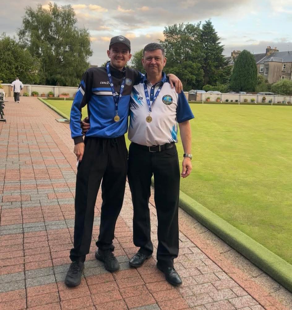 Aaron Furzer and William Black celebrate their Scottish District Pairs victory